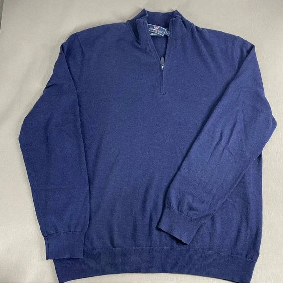 Vineyard Vines Cashmere Blend Normcore Grandpa 1/4 Zip Deep Blue Sweater - Picture 1 of 4